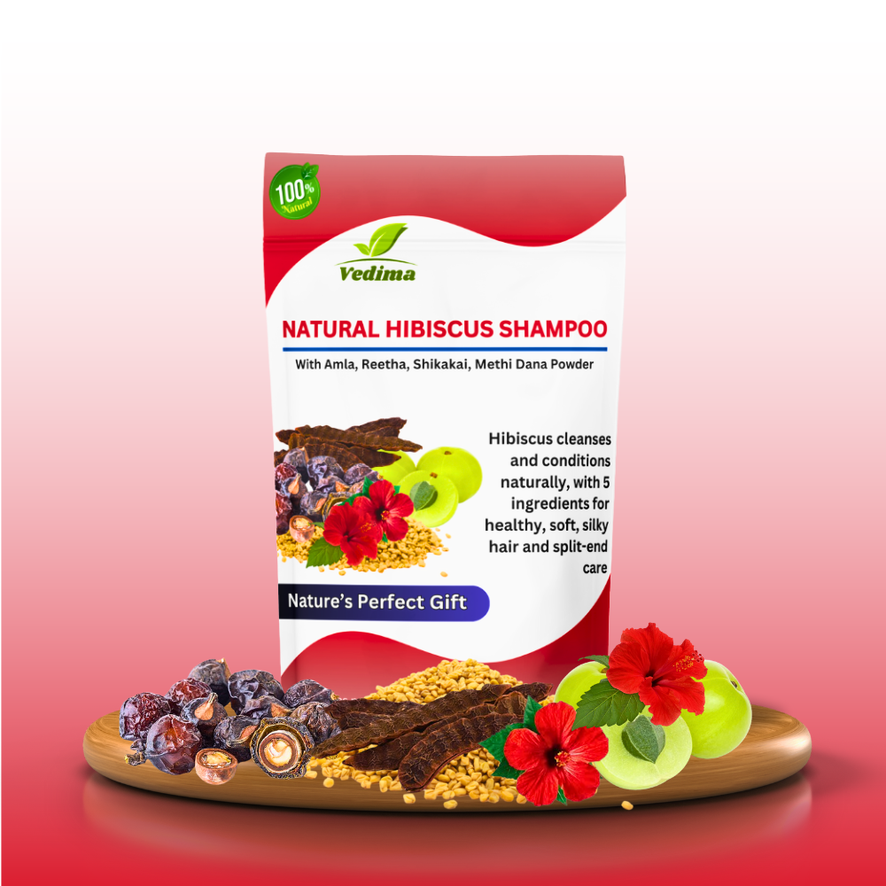 Natural Hibiscus Hair Shampoo with Amla, Reetha, Shikakai & Methi - Vedima