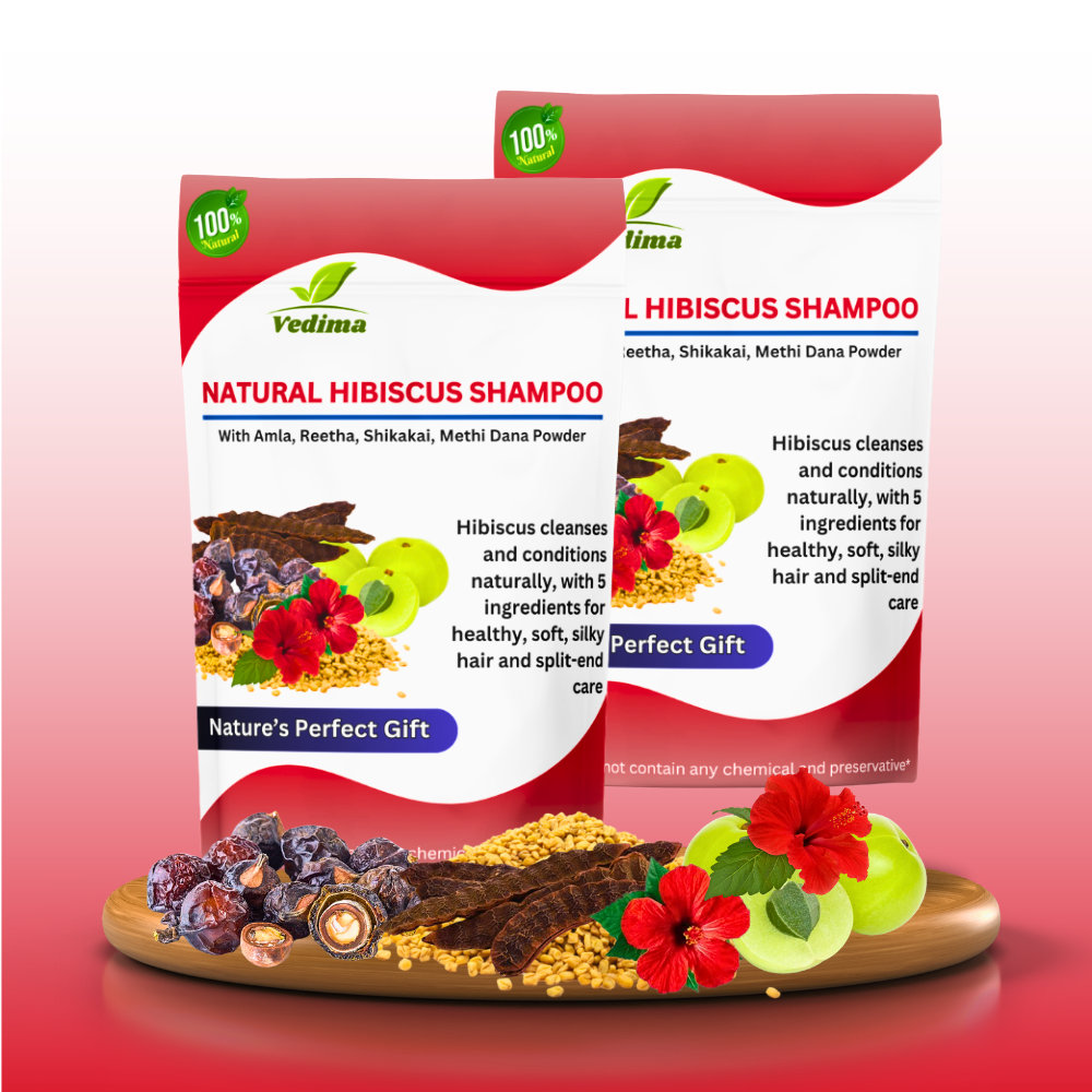 Natural Hibiscus Hair Shampoo with Amla, Reetha, Shikakai & Methi - Vedima