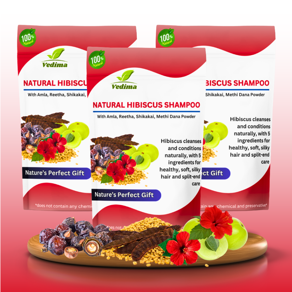 Natural Hibiscus Hair Shampoo with Amla, Reetha, Shikakai & Methi - Vedima