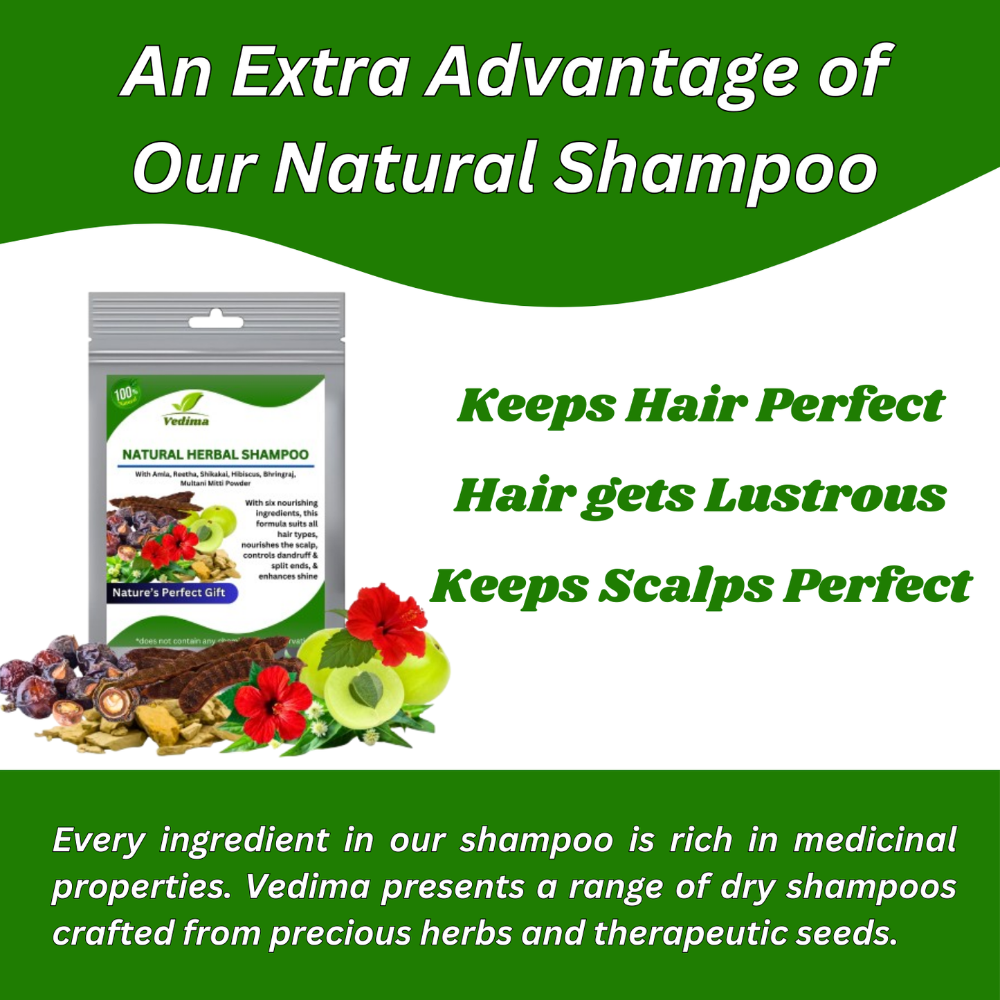 Herbal Hair Shampoo with Hibiscus, Bhringraj & Multani Magic - Vedima
