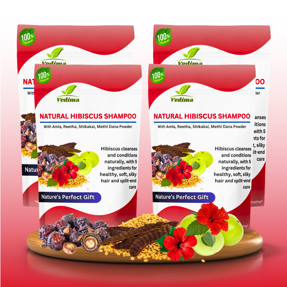 Natural Hibiscus Hair Shampoo with Amla, Reetha, Shikakai & Methi - Vedima