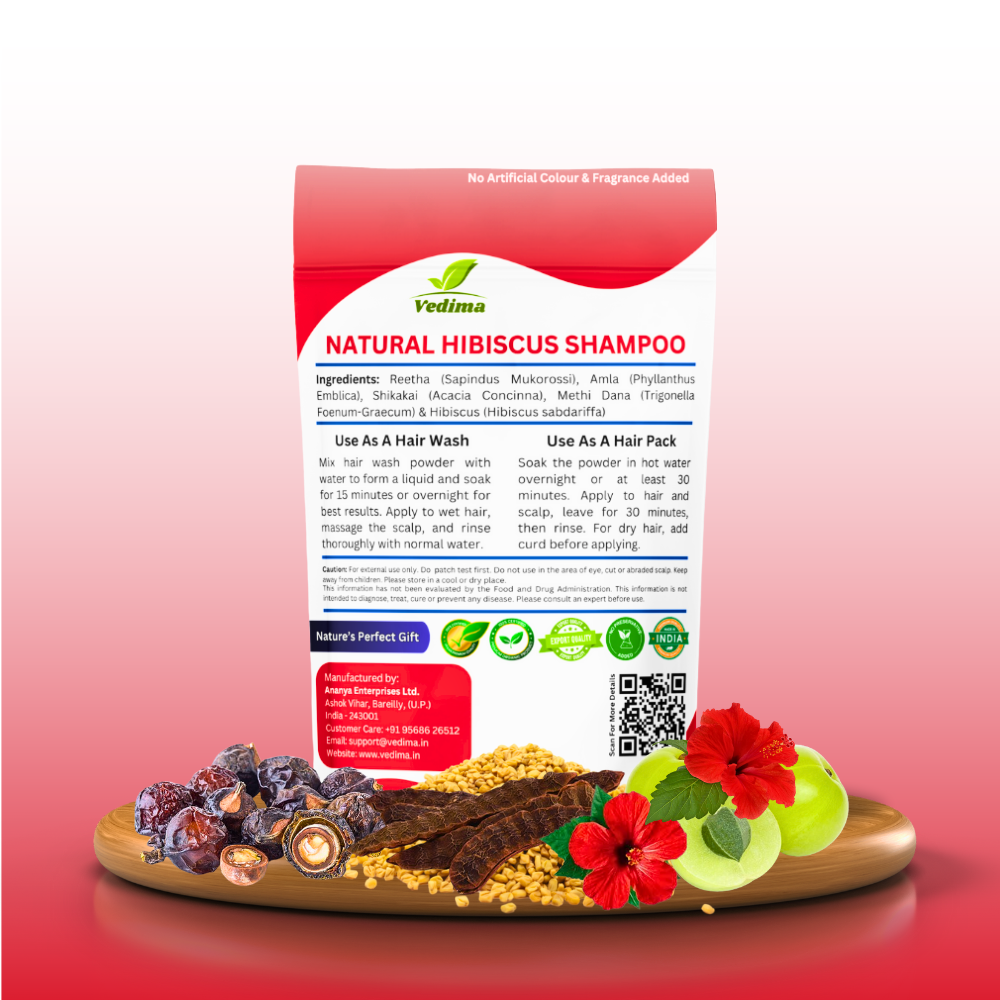 Natural Hibiscus Hair Shampoo with Amla, Reetha, Shikakai & Methi - Vedima