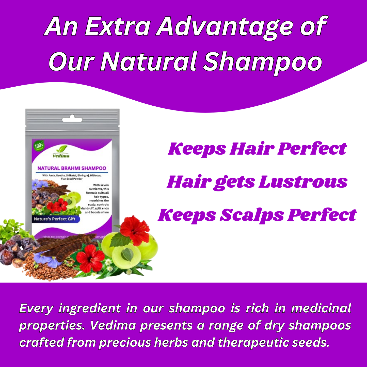 Natural Brahmi Hair Shampoo with Amla, Bhringraj & Herbal Botanicals - Vedima