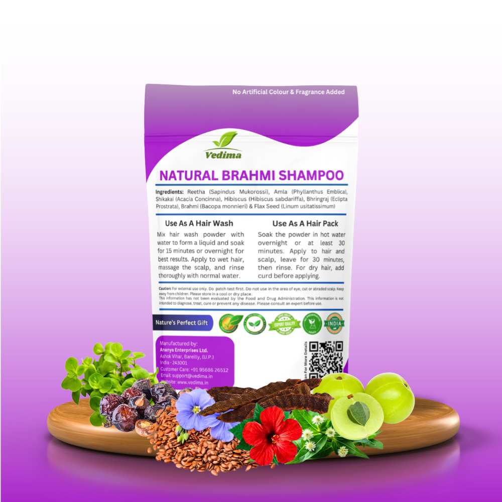 Natural Brahmi Hair Shampoo with Amla, Bhringraj & Herbal Botanicals - Vedima