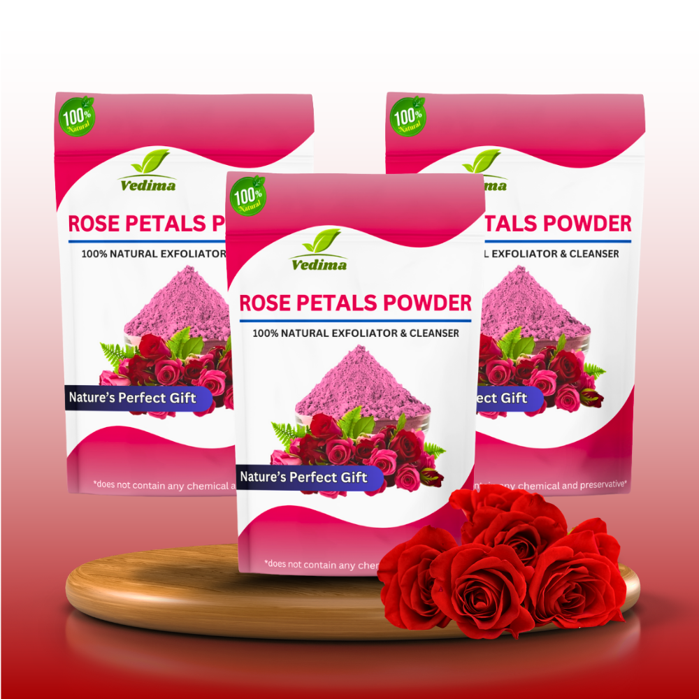 Natural Rose Petals Powder for Radiant Skin & Lustrous Hair - Vedima