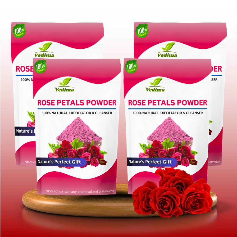 Natural Rose Petals Powder for Radiant Skin & Lustrous Hair - Vedima