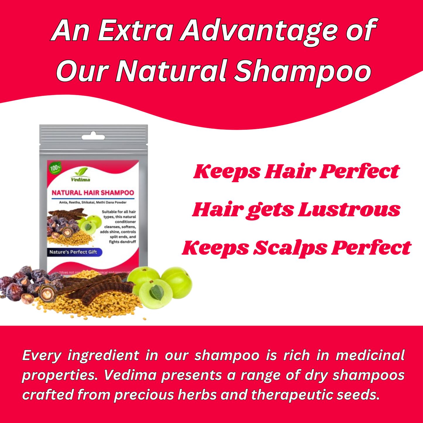 Natural Hair Shampoo with Methi, Amla, Reetha & Shikakai - Vedima