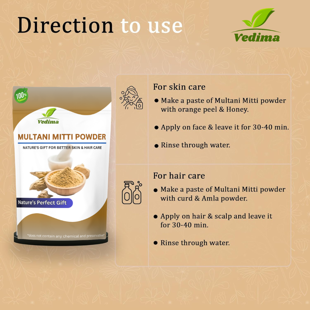 Natural Multani Mitti Powder for Glowing Skin & Healthy Hair - Vedima