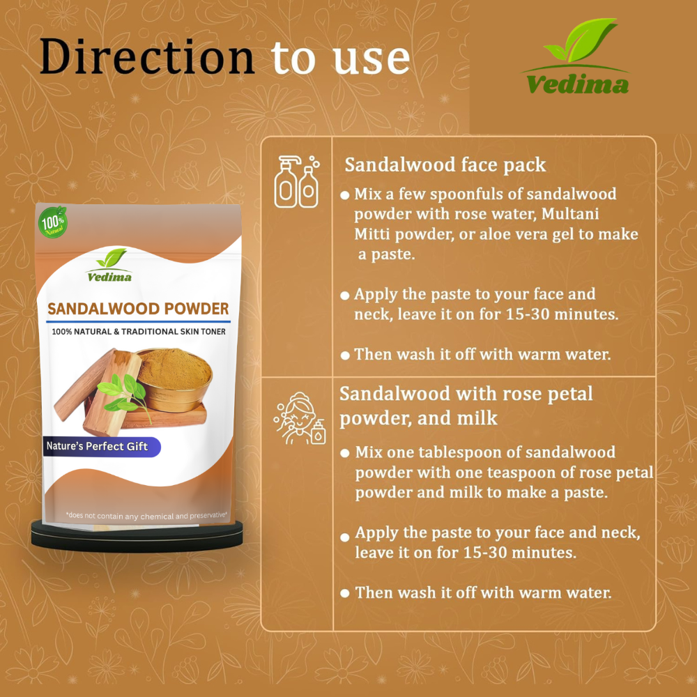 Natural Sandalwood Powder for Skin & Hair Care - Vedima