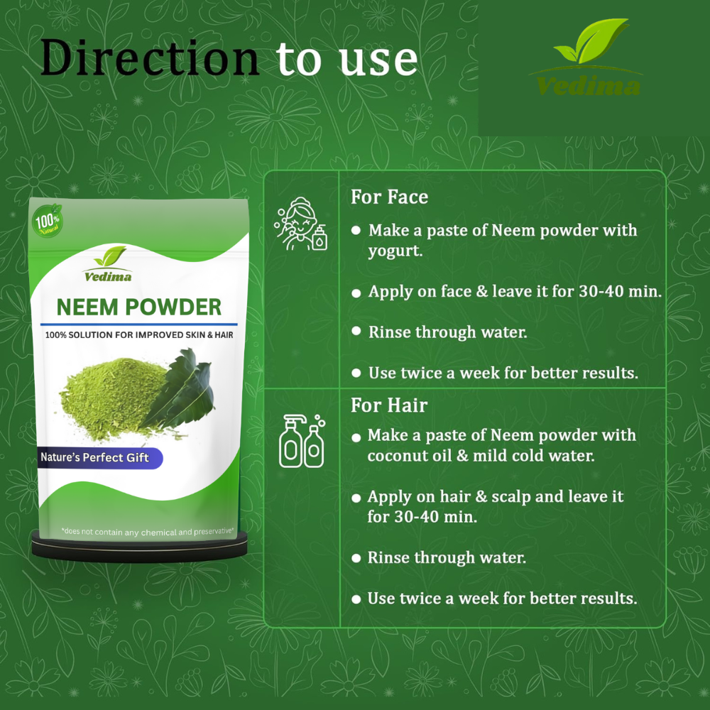 Pure Neem Leaf Powder for Clear Skin & Healthy Hair - Vedima