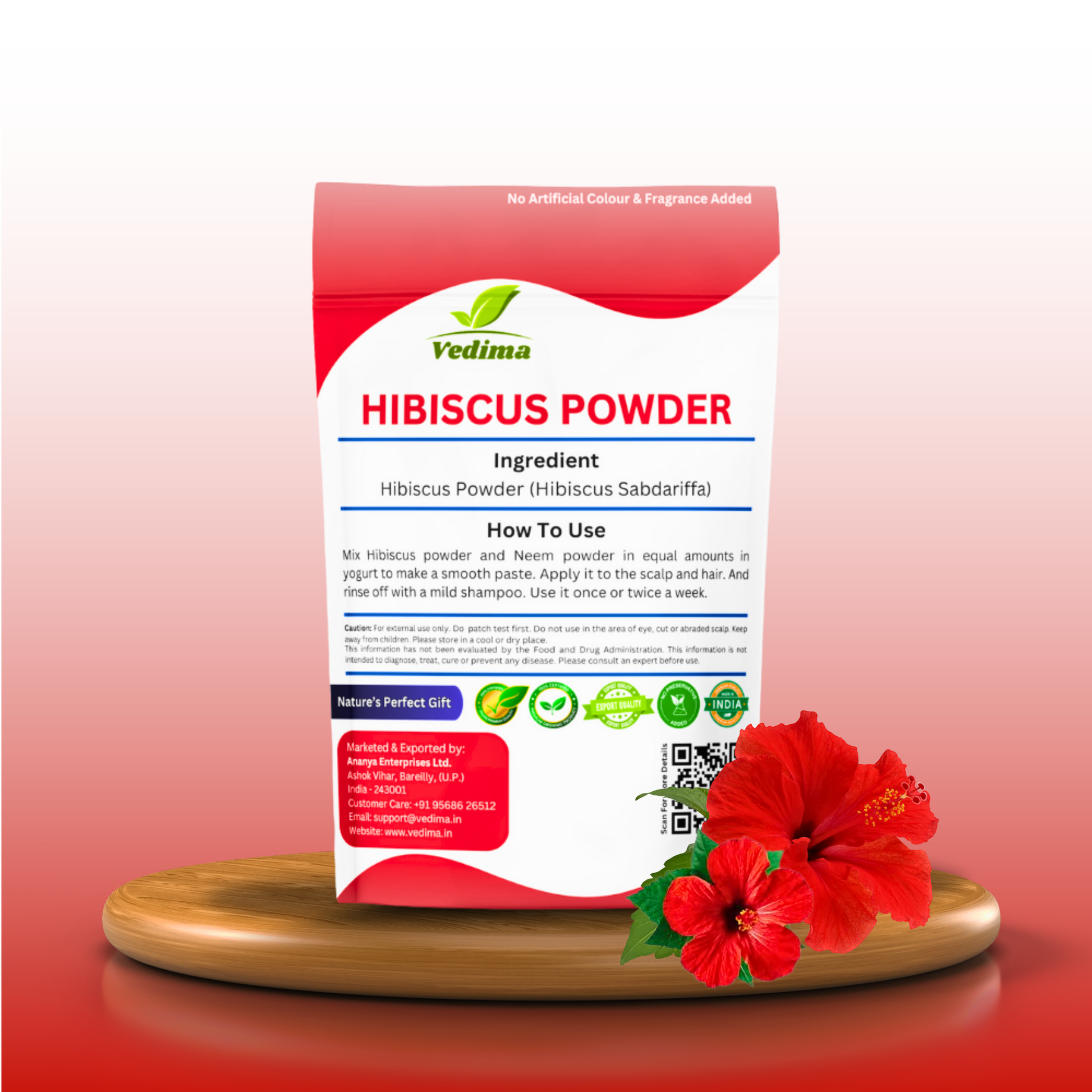 Natural Hibiscus Powder for Lustrous Hair and Skin - Vedima