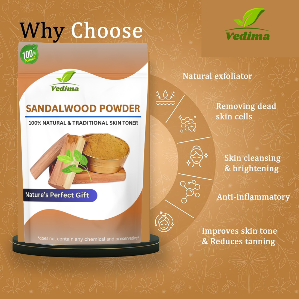 Natural Sandalwood Powder for Skin & Hair Care - Vedima