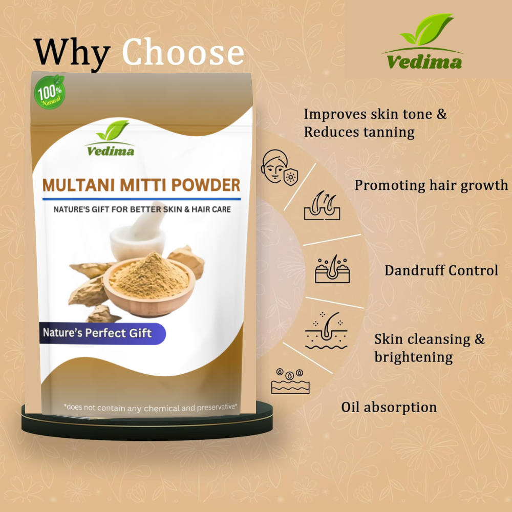 Natural Multani Mitti Powder for Glowing Skin & Healthy Hair - Vedima