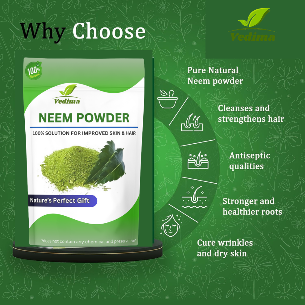 Pure Neem Leaf Powder for Clear Skin & Healthy Hair - Vedima