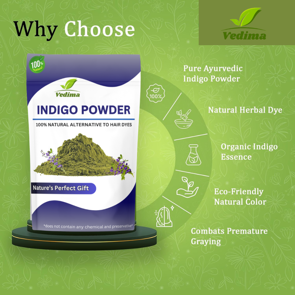 Indigo Leaves Powder – Natural Hair Dye for Black Hair - Vedima