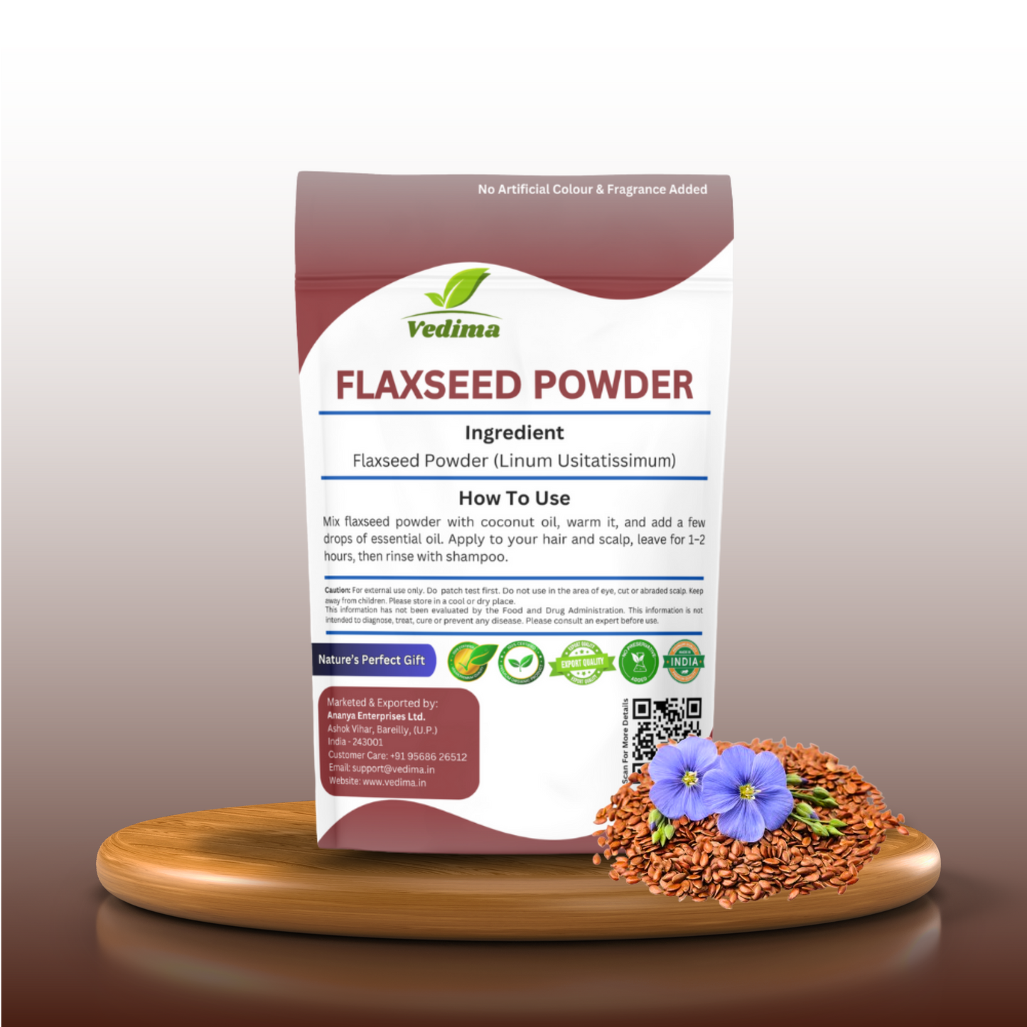 Natural Flax Seeds Powder for Healthy Hair & Stronger Roots - Vedima