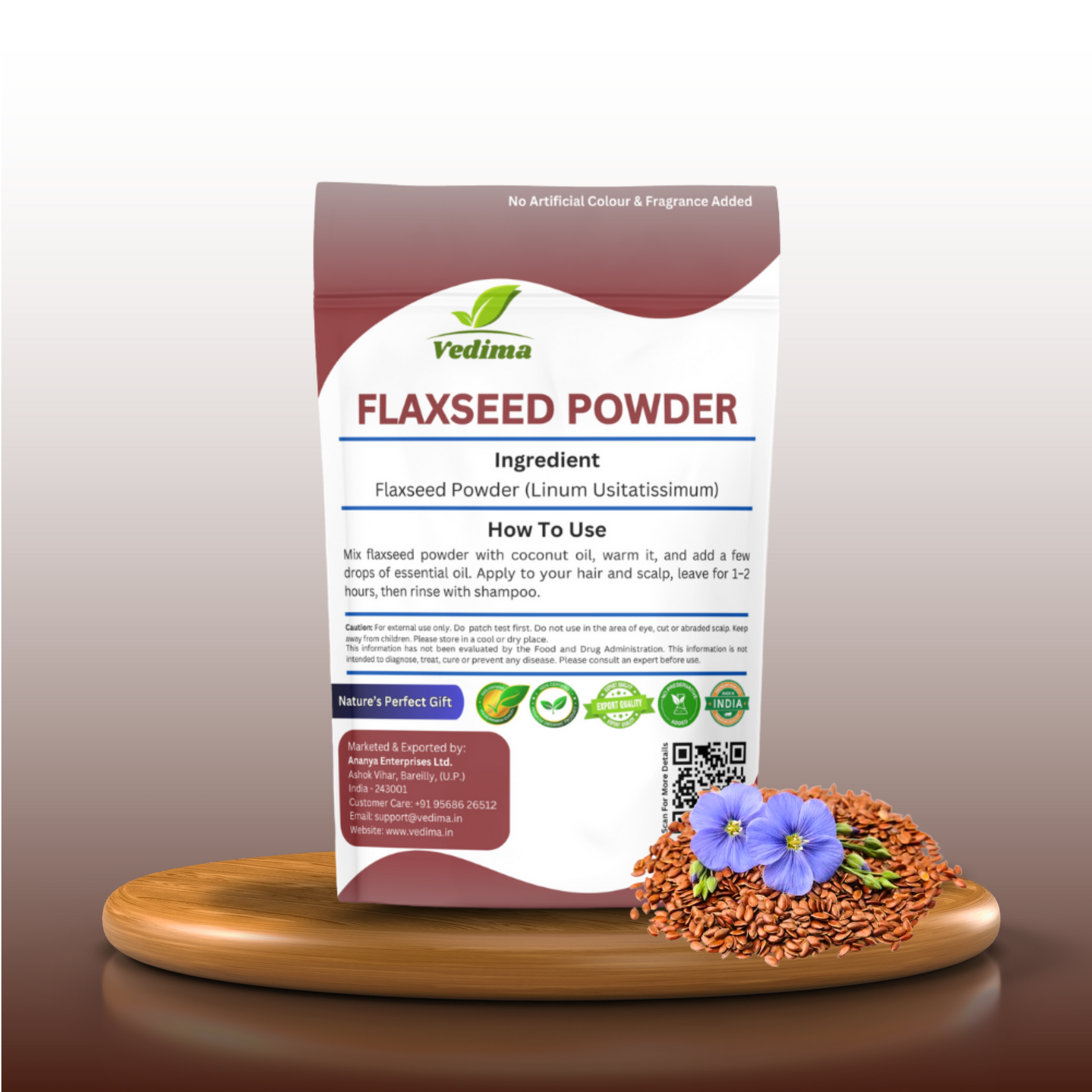 Natural Flax Seeds Powder for Healthy Hair & Stronger Roots - Vedima