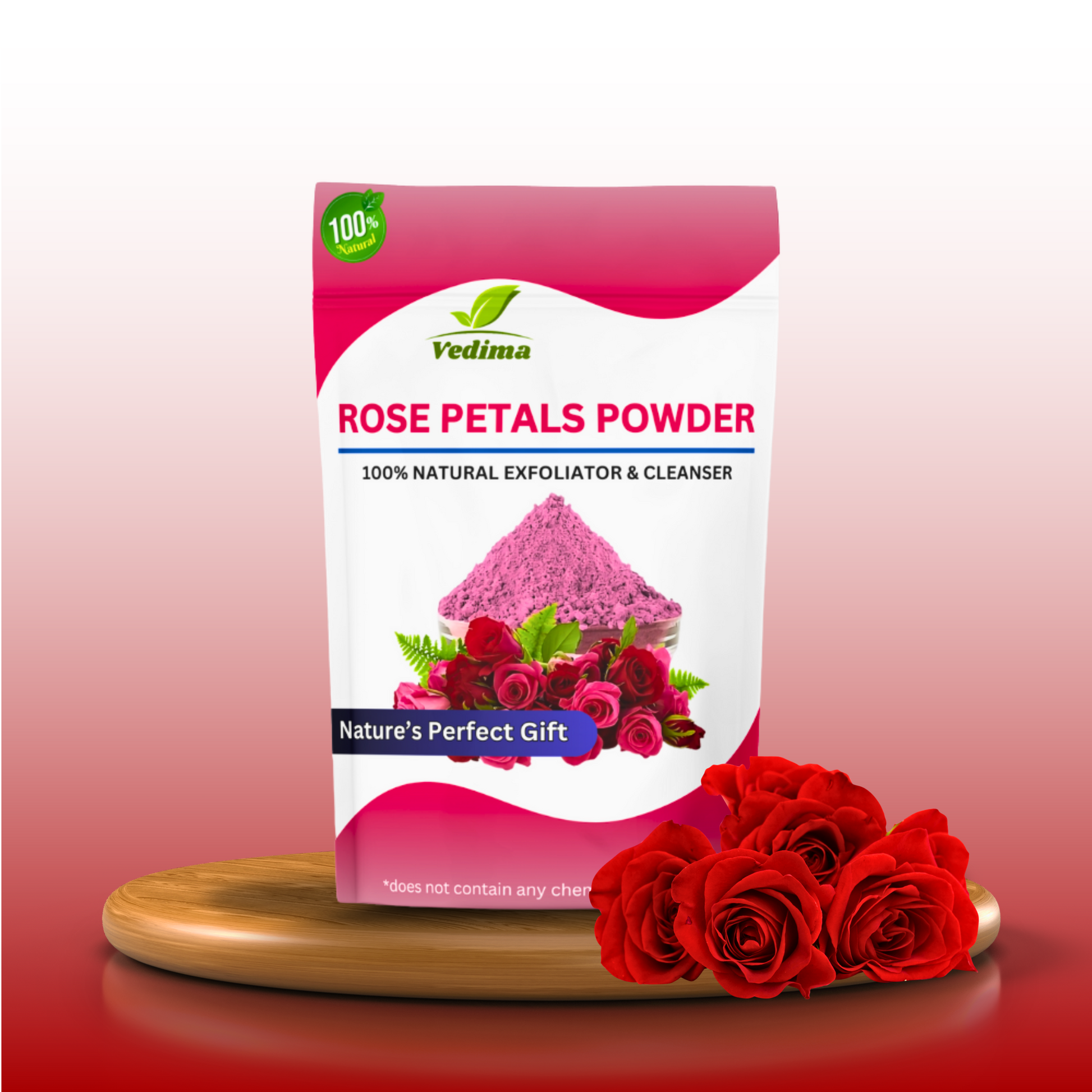 Natural Rose Petals Powder for Radiant Skin & Lustrous Hair - Vedima