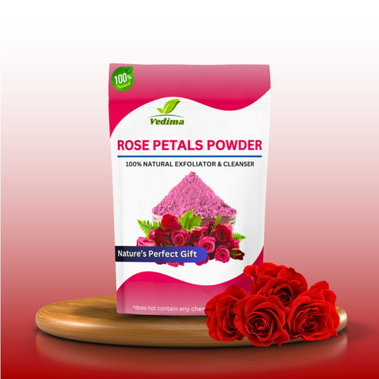 Natural Rose Petals Powder for Radiant Skin & Lustrous Hair - Vedima