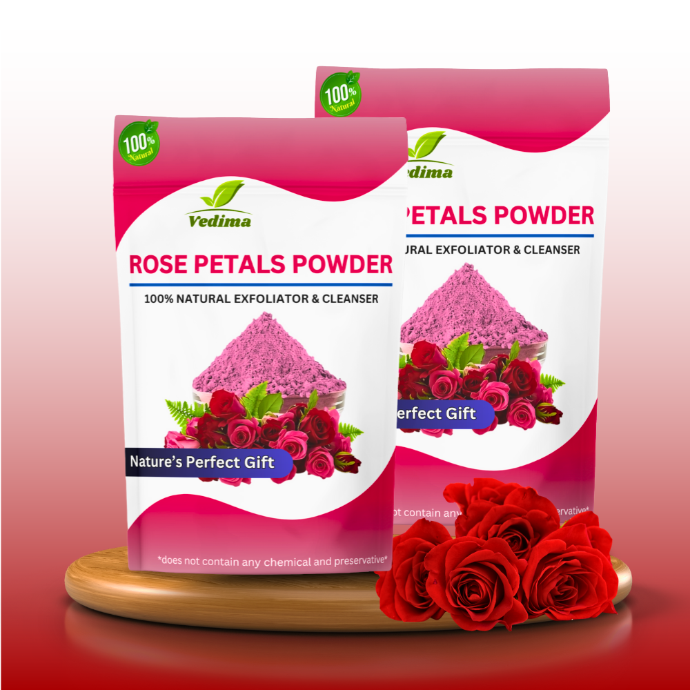 Natural Rose Petals Powder for Radiant Skin & Lustrous Hair - Vedima