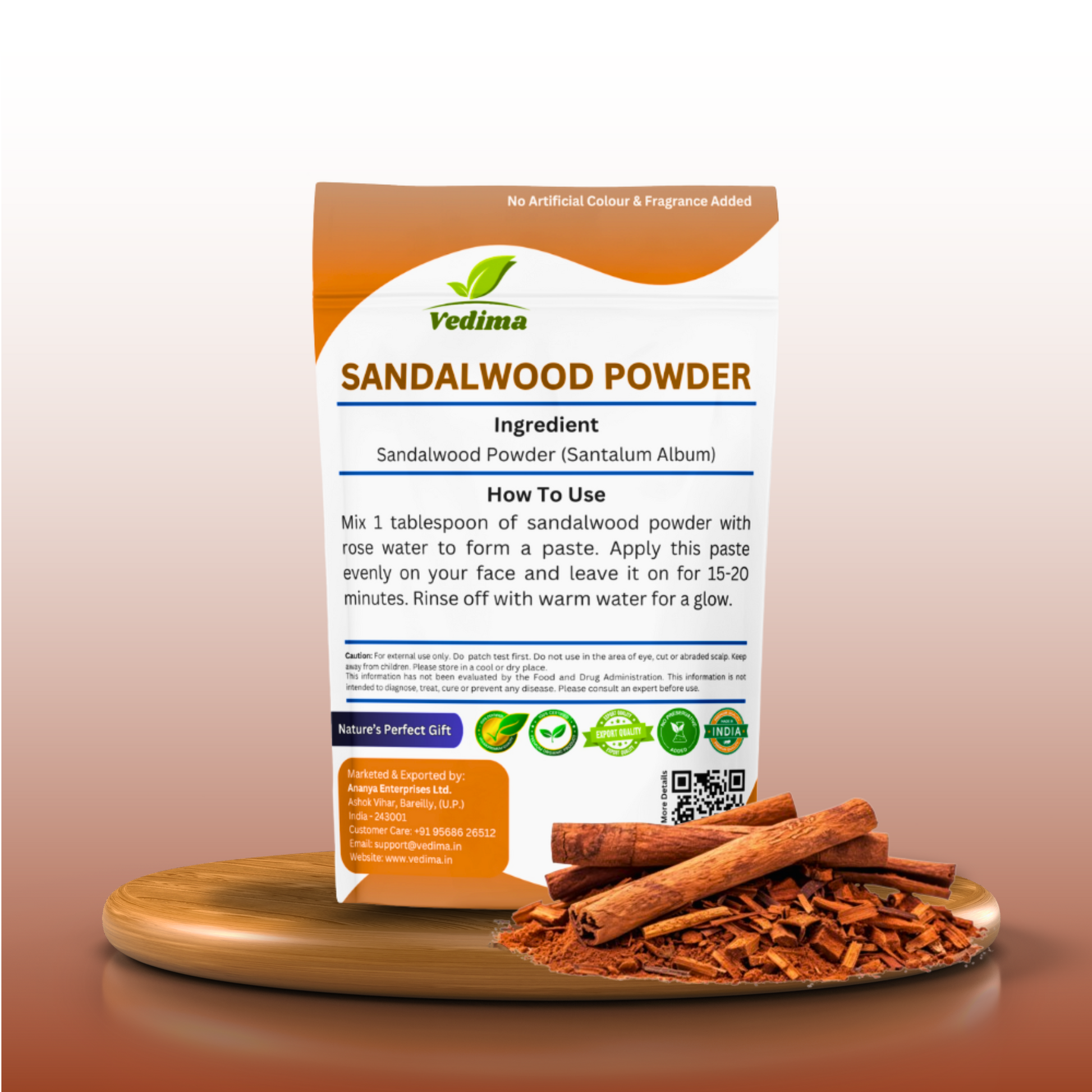 Natural Sandalwood Powder for Skin & Hair Care - Vedima