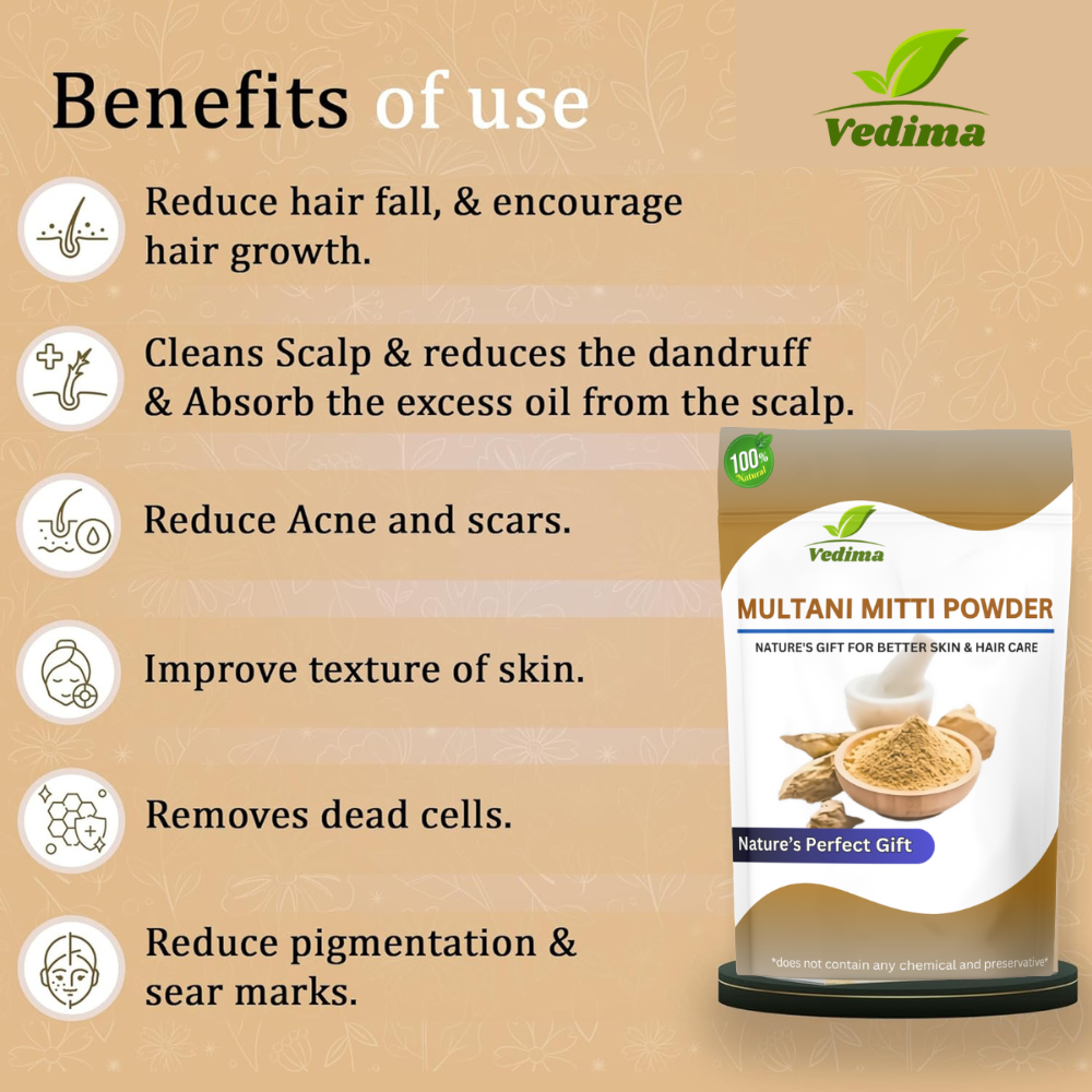 Natural Multani Mitti Powder for Glowing Skin & Healthy Hair - Vedima