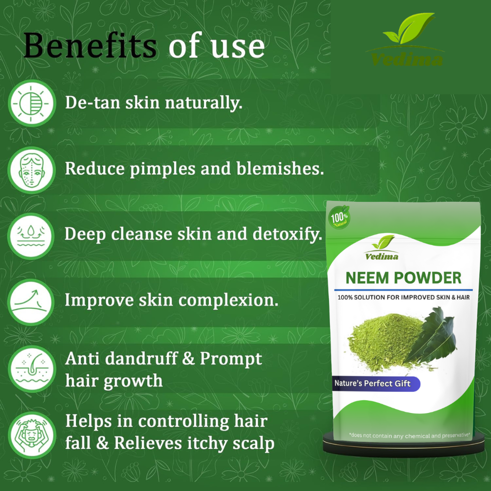 Pure Neem Leaf Powder for Clear Skin & Healthy Hair - Vedima