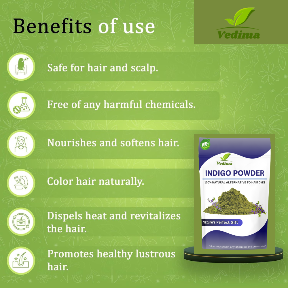 Indigo Leaves Powder – Natural Hair Dye for Black Hair - Vedima