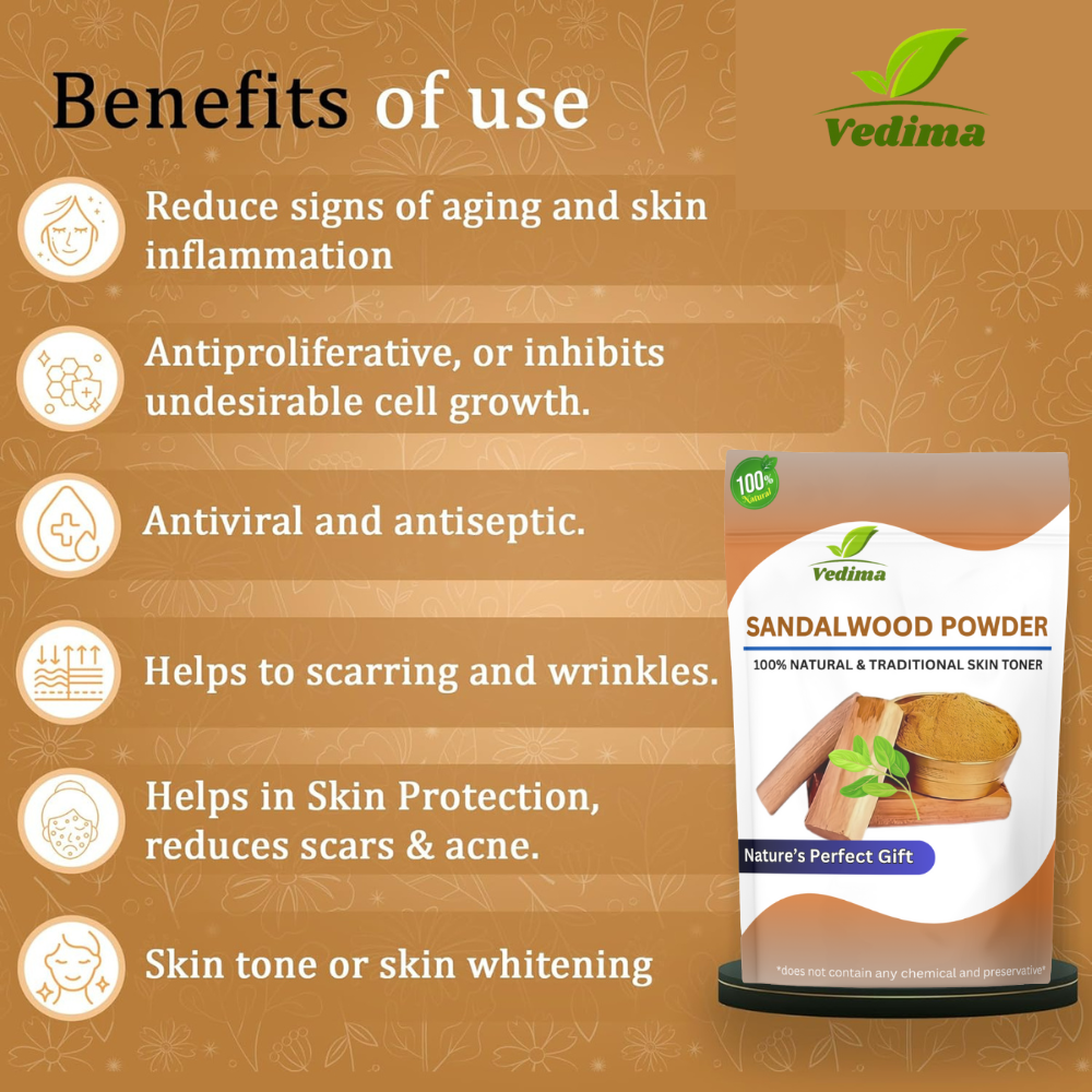 Natural Sandalwood Powder for Skin & Hair Care - Vedima