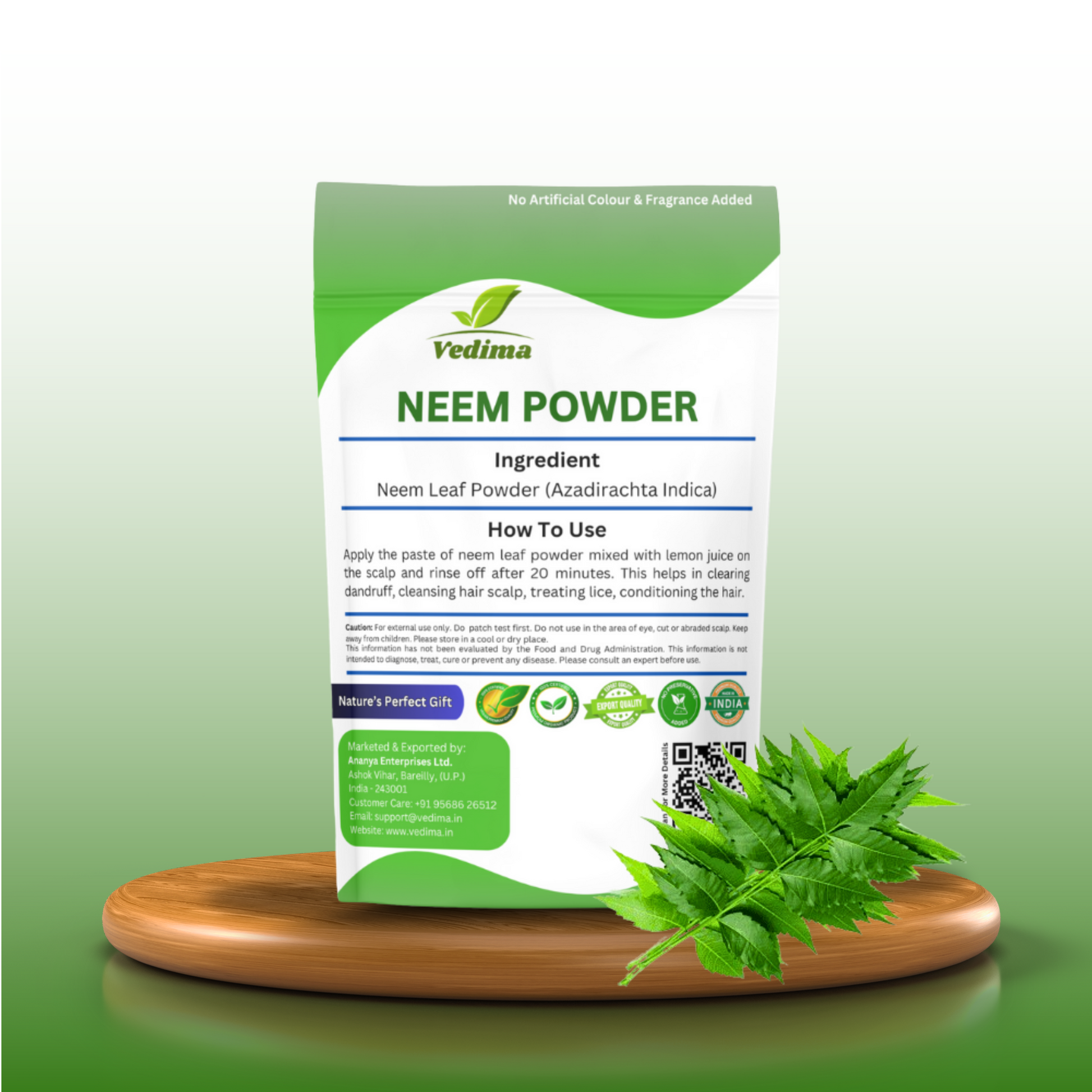 Pure Neem Leaf Powder for Clear Skin & Healthy Hair - Vedima