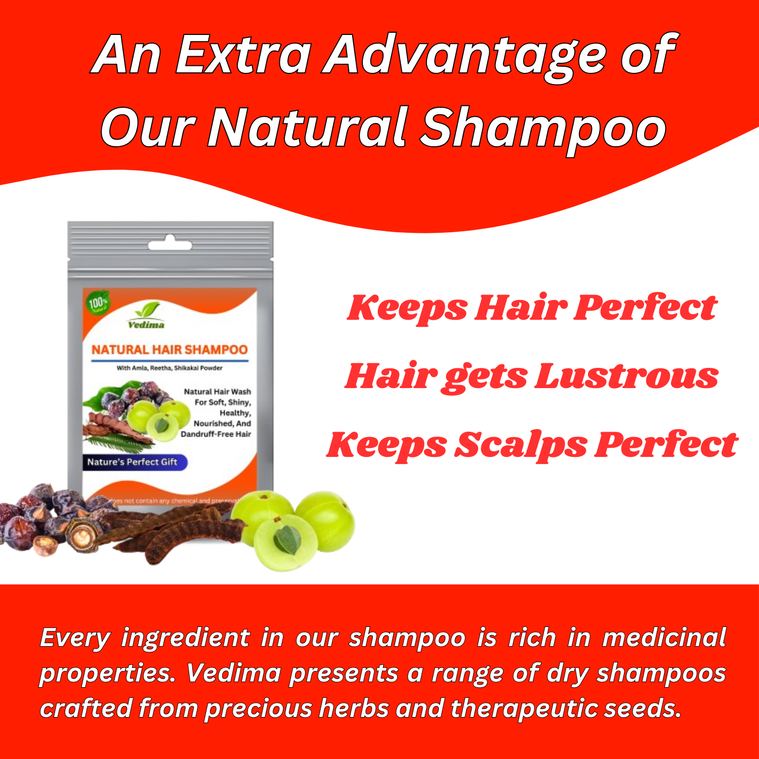 Natural Hair Shampoo With Amla, Reetha, Shikakai - Vedima