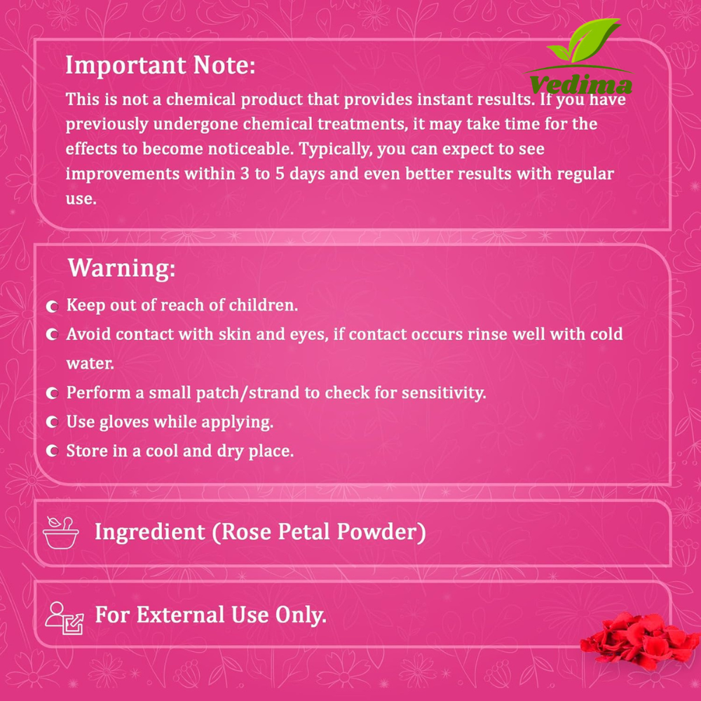 Natural Rose Petals Powder for Radiant Skin & Lustrous Hair - Vedima
