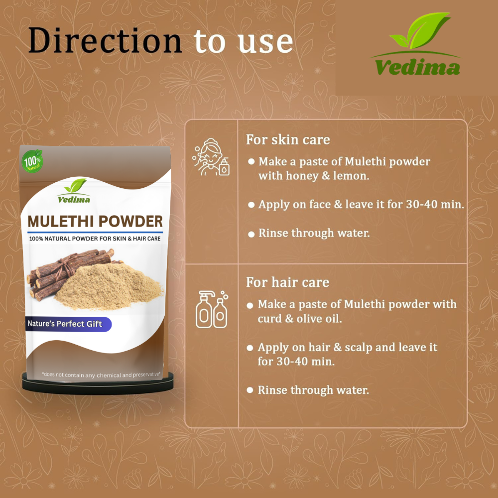 Mulethi Roots Powder for Healthy Hair and Glowing Skin - Vedima