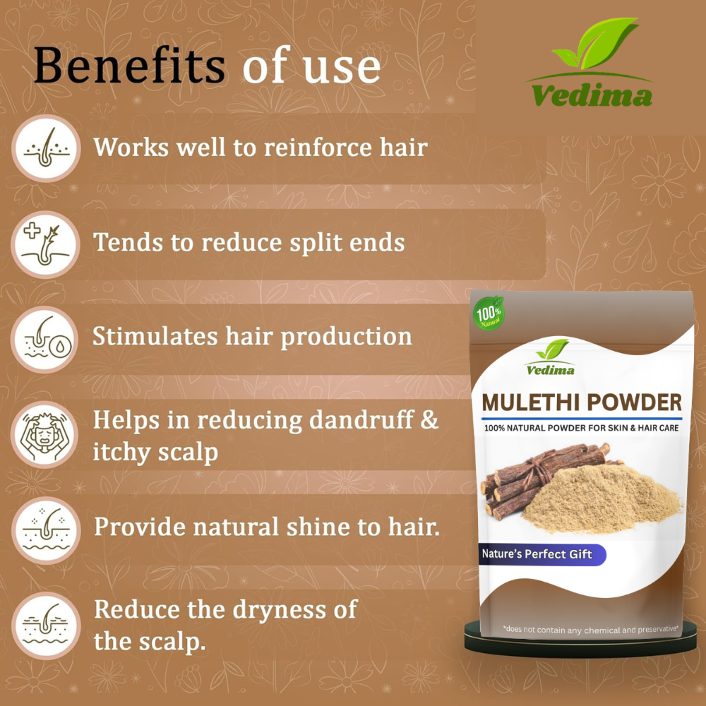 Mulethi Roots Powder for Healthy Hair and Glowing Skin - Vedima