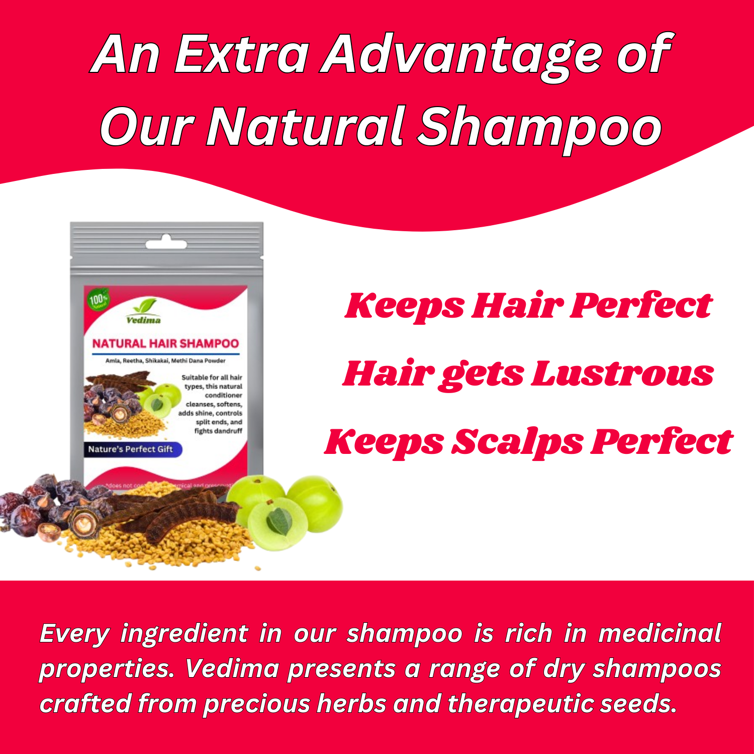 Natural Hair Shampoo with Methi, Amla, Reetha & Shikakai - Vedima
